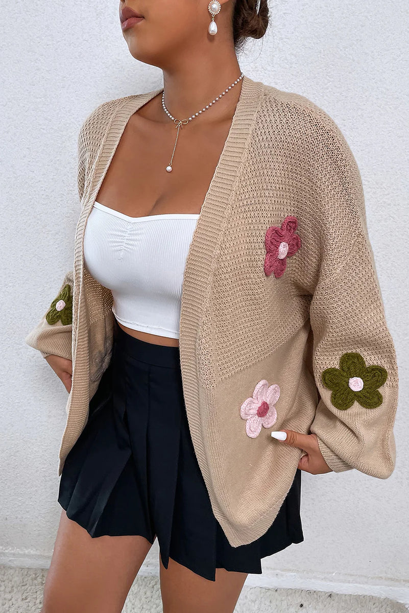 Cardigan ouvert sur le devant à épaules tombantes et appliqué floraux