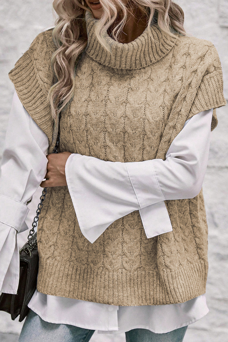 Pull à col roulé et manches courtes en maille torsadée