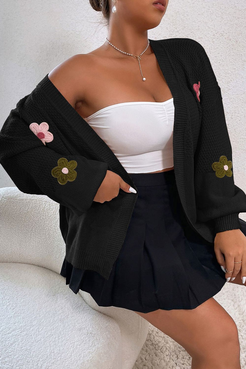 Cardigan ouvert sur le devant à épaules tombantes et appliqué floraux