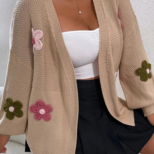 Cardigan ouvert sur le devant à épaules tombantes et appliqué floraux