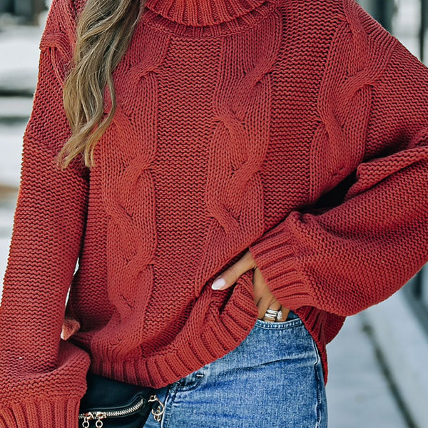 Pull col roulé en maille torsadée à épaules tombantes