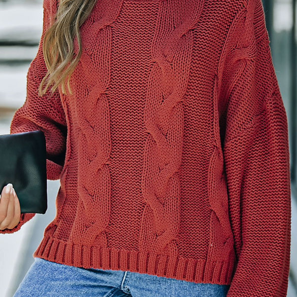 Pull col roulé en maille torsadée à épaules tombantes