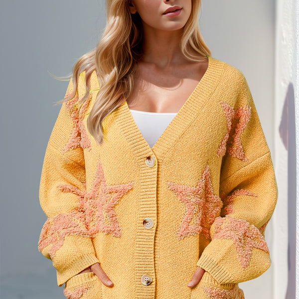 Cardigan boutonné à motif étoile grande taille